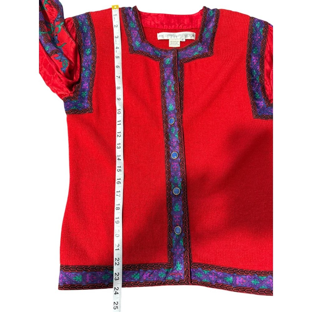 Anne Crimmins Umi Collections Size S Red Knit Top Cardigan Embroidered Vintage - Picture 6 of 8
